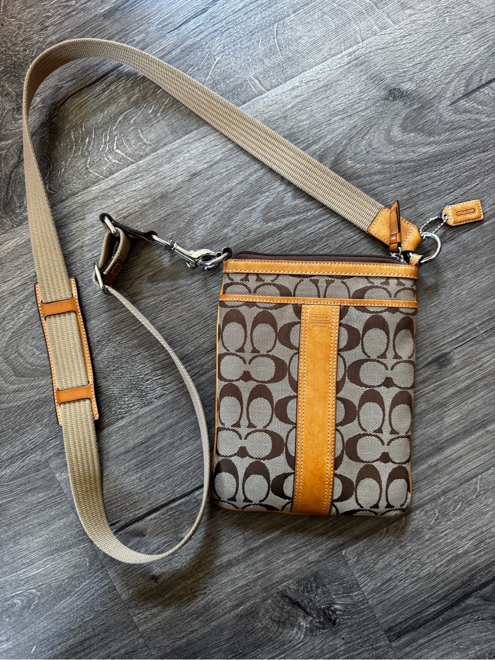 Coach Signature Canvas Crossbody in Brown and Tan